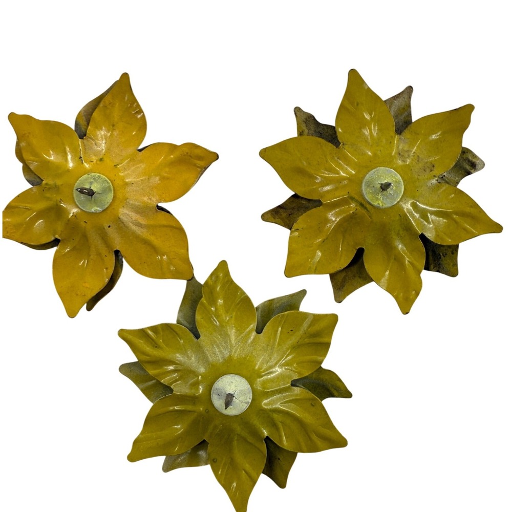 Vintage Metal Flower Pins Brooch Decor Craft 2"Set of‎ 3 Yellow - Picture 3 of 3